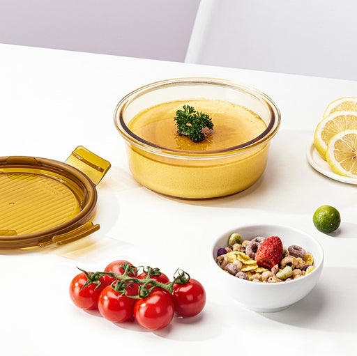 MCR 2293 - Lock & Lock Amber Round Glass Food Container [650ml]