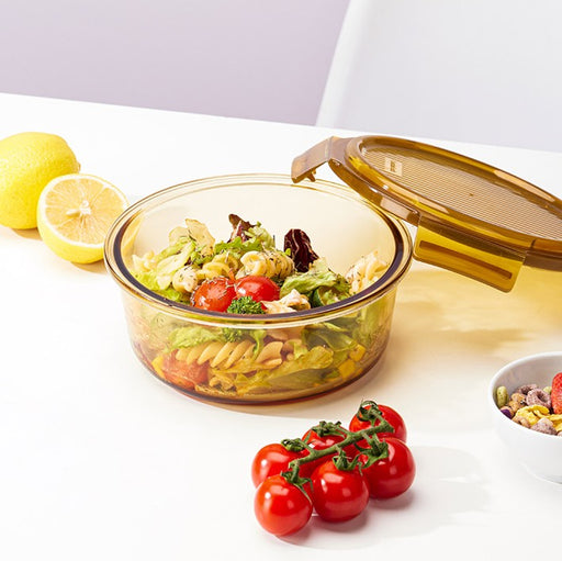 MCR 1581 - Lock & Lock Amber Round Glass Food Container [1000ml]