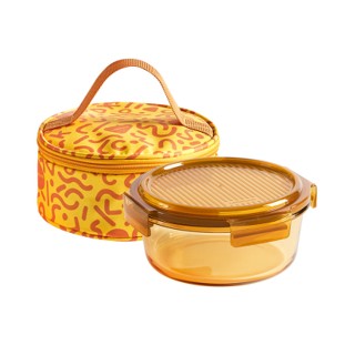 MCR 7088- Lock & Lock Crystal Amber Round Glass Food Container 2-Piece Set [1000ml]