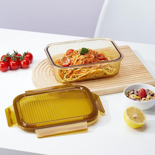 MCR 7415 - Lock & Lock Amber Rectangular Glass Food Container [1050ml]
