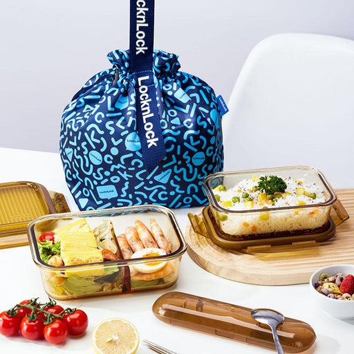 MCR 8980 - Lock & Lock Rhine Dynamic Amber Square Glass Food Storage Container 4-Piece Set