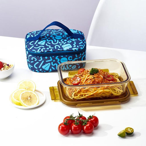 MCR 3246 - Lock & Lock Rhine Dynamic Amber Rectangular Glass Food Container 2-Piece Set [1050ml]