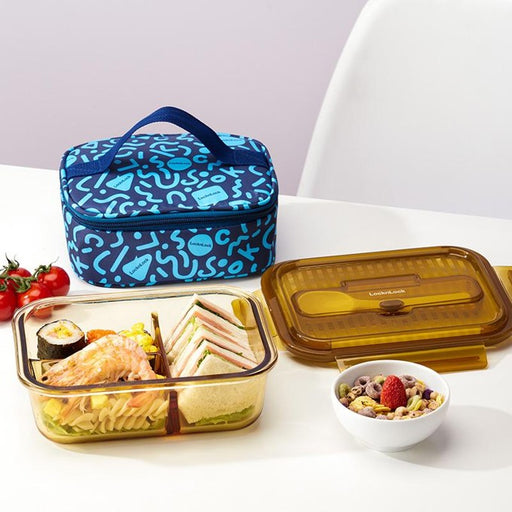 MCR 5331 - Lock & Lock Rhine Dynamic Amber Rectangular Three-Compartment Glass Food Container 2-Piece Set [1000ml]