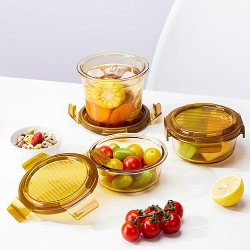 MCR 0217 - Lock & Lock Amber Round Glass Food Container 3-Piece Set