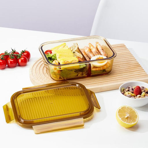 MCR 3308 - Lock & Lock Amber Rectangular Two-Compartment Glass Food Container [1000ml]
