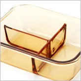 MCR 9200 - Lock & Lock Amber Rectangular Three-Compartment Glass Food Container [1000ml]