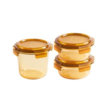 MCR 0217 - Lock & Lock Amber Round Glass Food Container 3-Piece Set