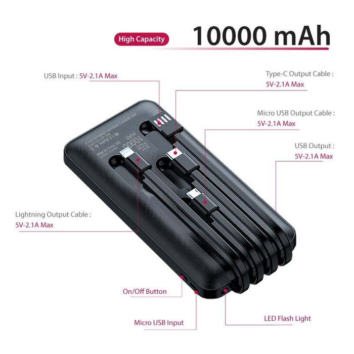 PB 4815 - Powerline (Powerbank with 4x Built in Cables - 10000mAh)