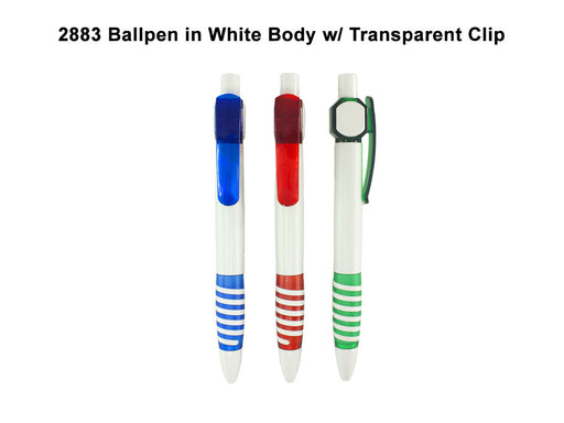 White Body Plastic Ballpen with Transparent Clip