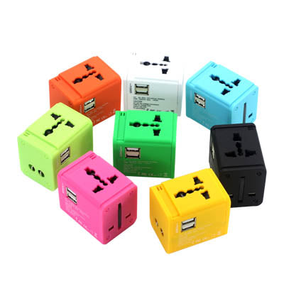 Colourful Travel adaptor with 2 USB hub