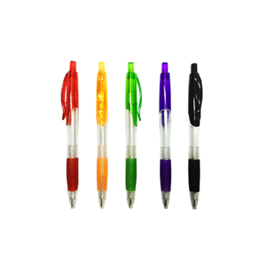 Transparent Pen With Colored Grip And Clip