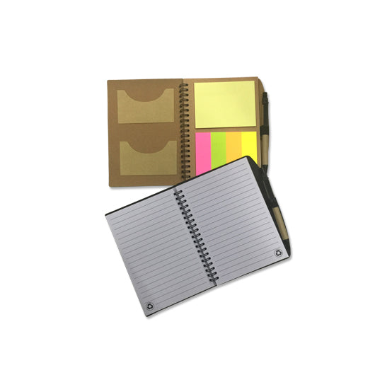 A5 Recycle notebook with post-it, namecard slot n pen