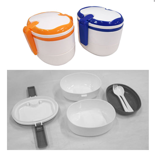 Plastic 3-Tier 2-Tone Lunch Box with Fork and Spoon