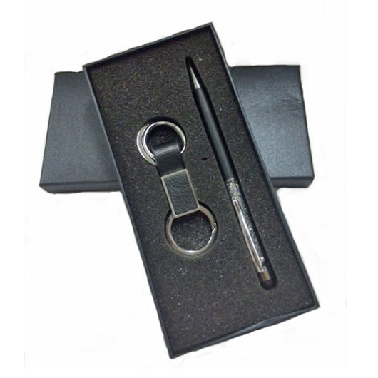 PU Leather Keychain with Crystal Metal Pen Set
