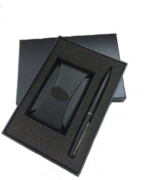 PU Leather Namecard Holder with Metal Pen Set