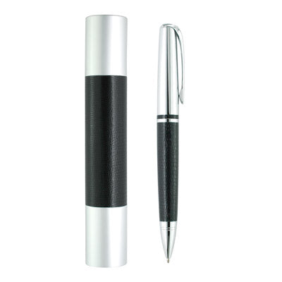 Silver Leather Ball Pen W Tube (Black with Silver)