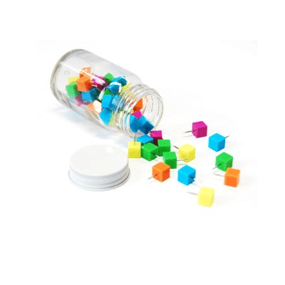 Cube Shape Push Pin in Glass Jar