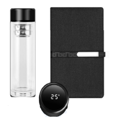 Crystal Glass Bottle + Notebook