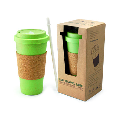 PSP Ice Beverage Travel Mug With Cork Sleeve & Straw