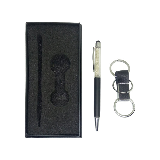 PU Leather Keychain with Crystal Metal Pen Set