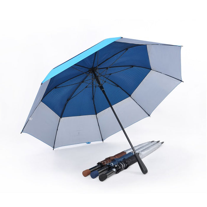 Double Tiered. Auto Open, Solid Color, Windproof Golf Umbrella