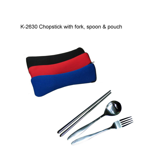 Chopstick with Fork & Spoon in Neoprene Pouch