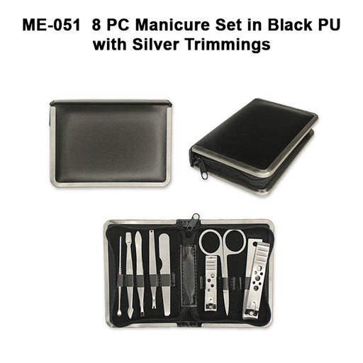 Manicure Set in Black PU with Silver Trimmings