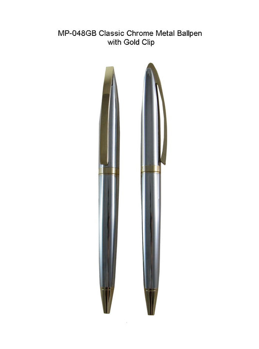 Classic Chrome Metal Ballpen with Gold Clip