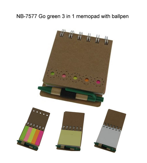 GO GREEN 3 in 1 Memopad with Ballpen