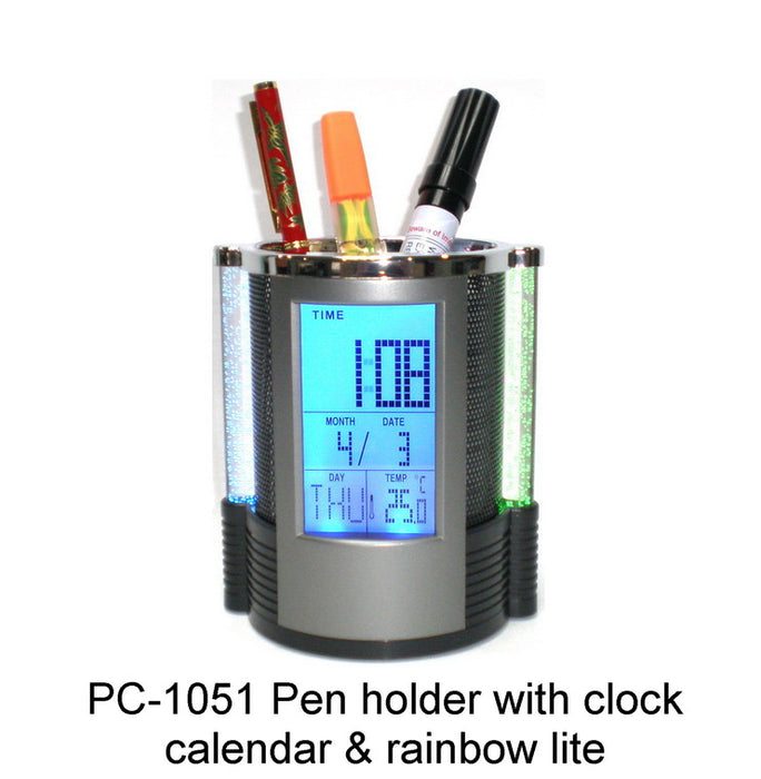 Pen Holder with Clock, Calendar & Rainbow Lite