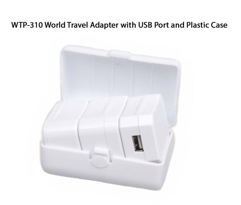 World Travel Adapter with 1 USB Port & Plastic Casing